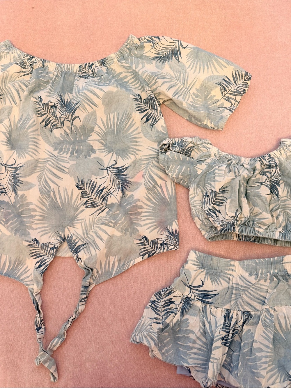 Mommy and Me… Tropical Leaf Two-Piece Set in Light Blue and White baby 1 mom S